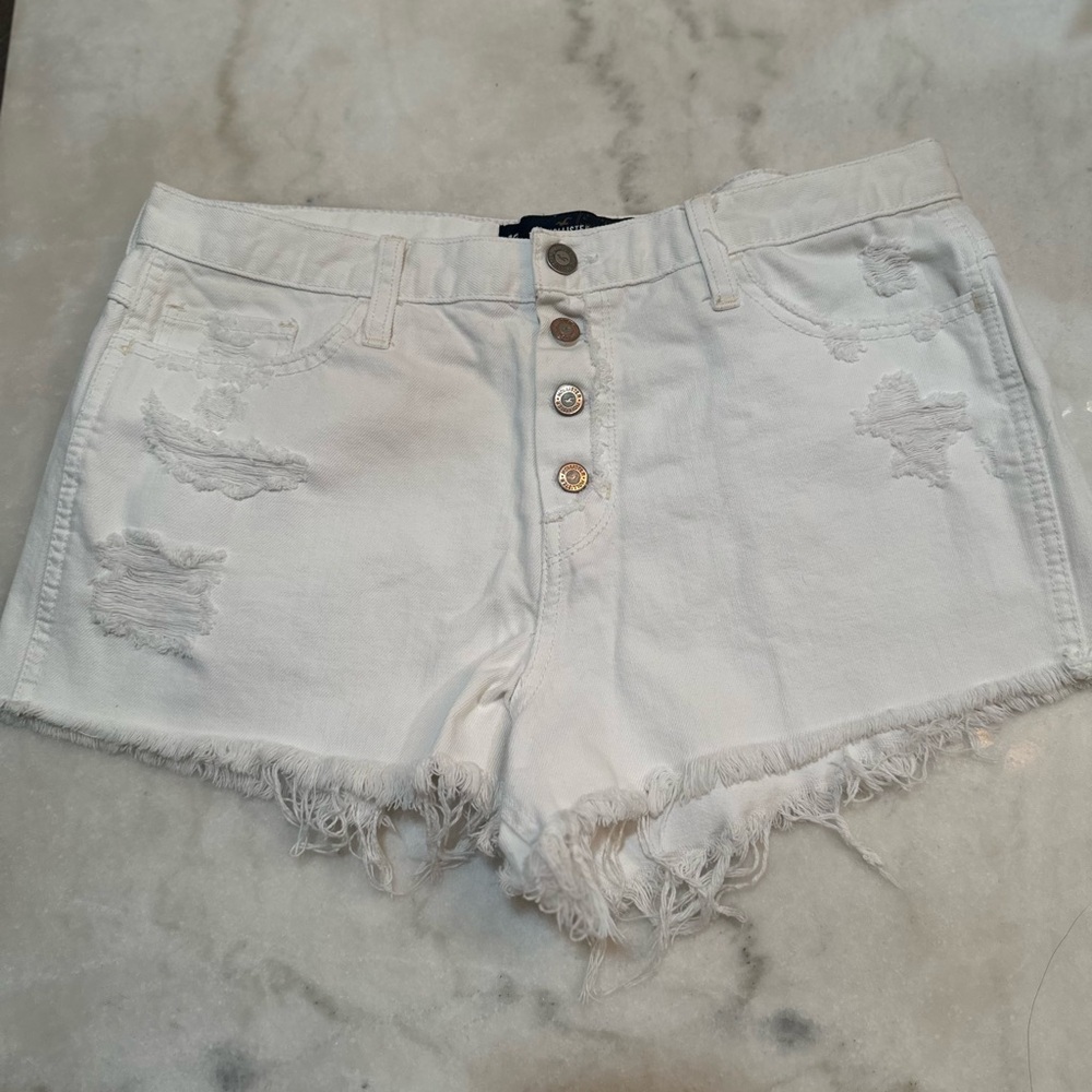 Hollister White Jean Shorts Distressed‎ Frayed Hem Size 31